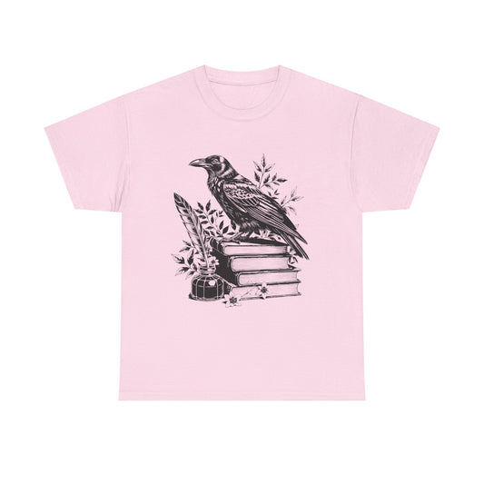 Vintage Raven Graphic Tee, Unisex Heavy Cotton Tee, Goth Fashion, Gift for Book Lovers, Dark Academia Shirt, Halloween Outfit