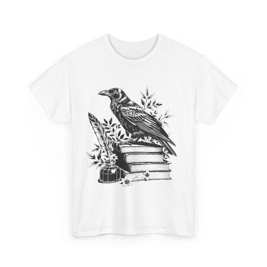 Vintage Raven Graphic Tee, Unisex Heavy Cotton Tee, Goth Fashion, Gift for Book Lovers, Dark Academia Shirt, Halloween Outfit