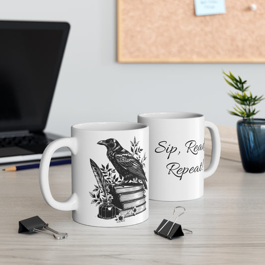 Sip, Read... Repeat! | Raven Book Lover Mug (11oz)